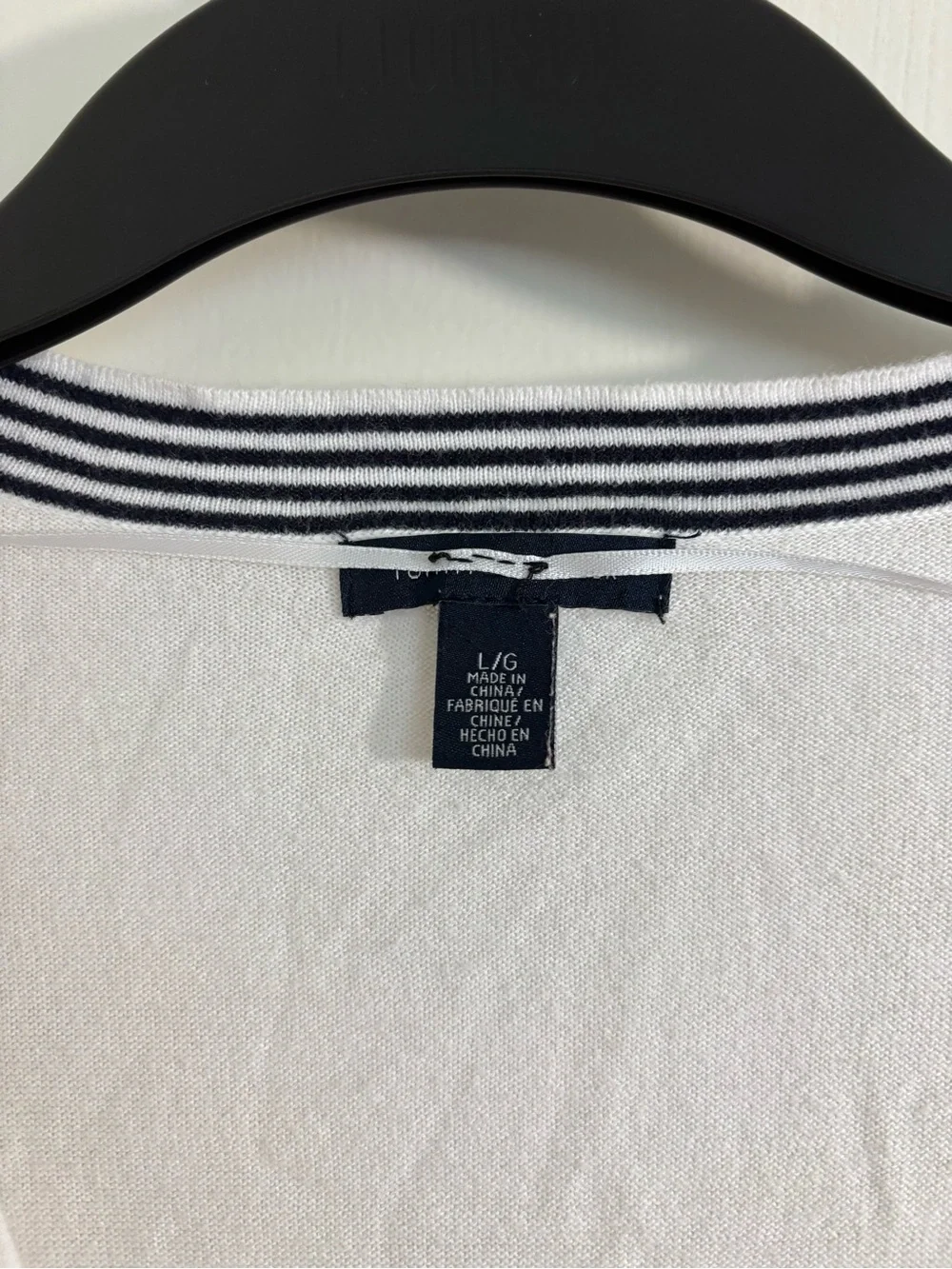 Tommy Hilfiger White V-Neck Button Cardigan with Navy Trim